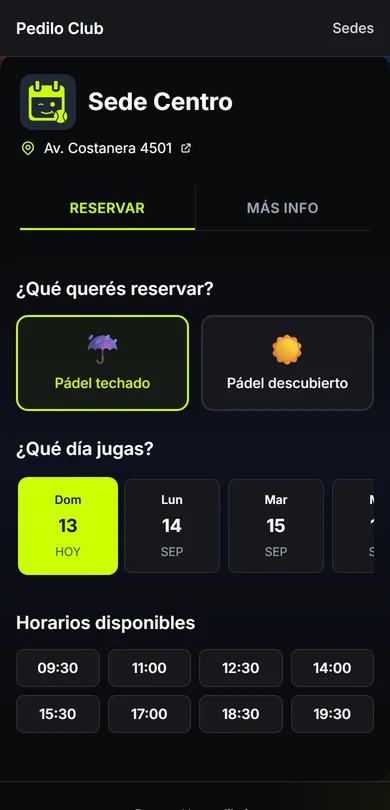 El link público del club: elige qué se juega, el día y el horario